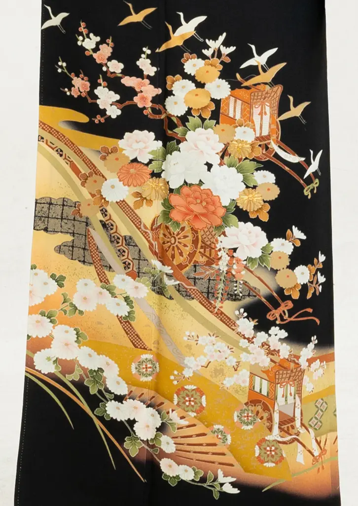 B07限定価格！☆未使用保管品☆ 結婚式 花車文 金彩 豪華 黒留袖6点セット ts199.jpg